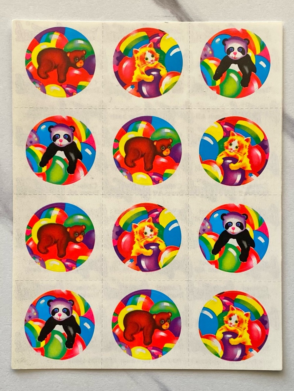 VTG Lisa Frank pandas, bears, and kittens modules complete sticker sheet